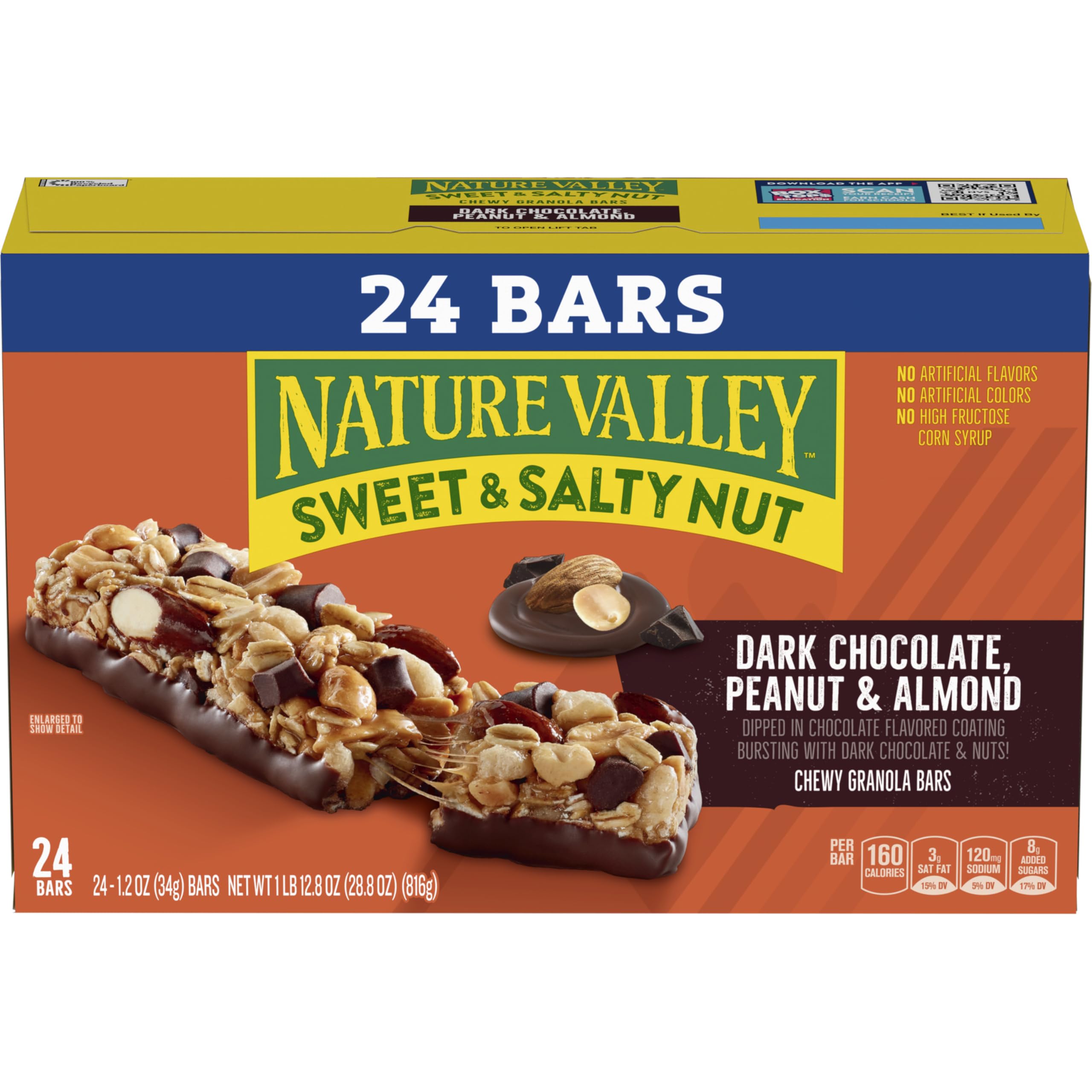 Roasted peanuts and almonds in Nature Valley sweet and salty bar.