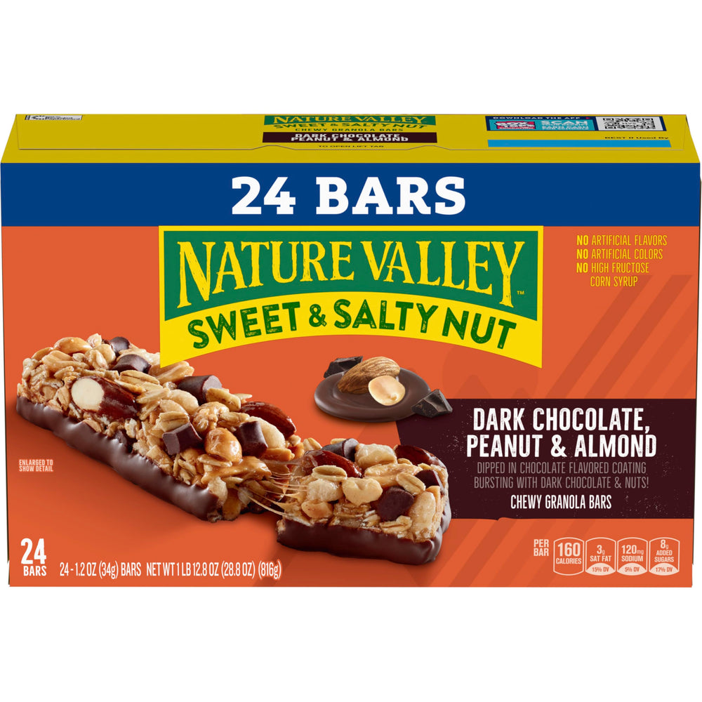 Roasted peanuts and almonds in Nature Valley sweet and salty bar.