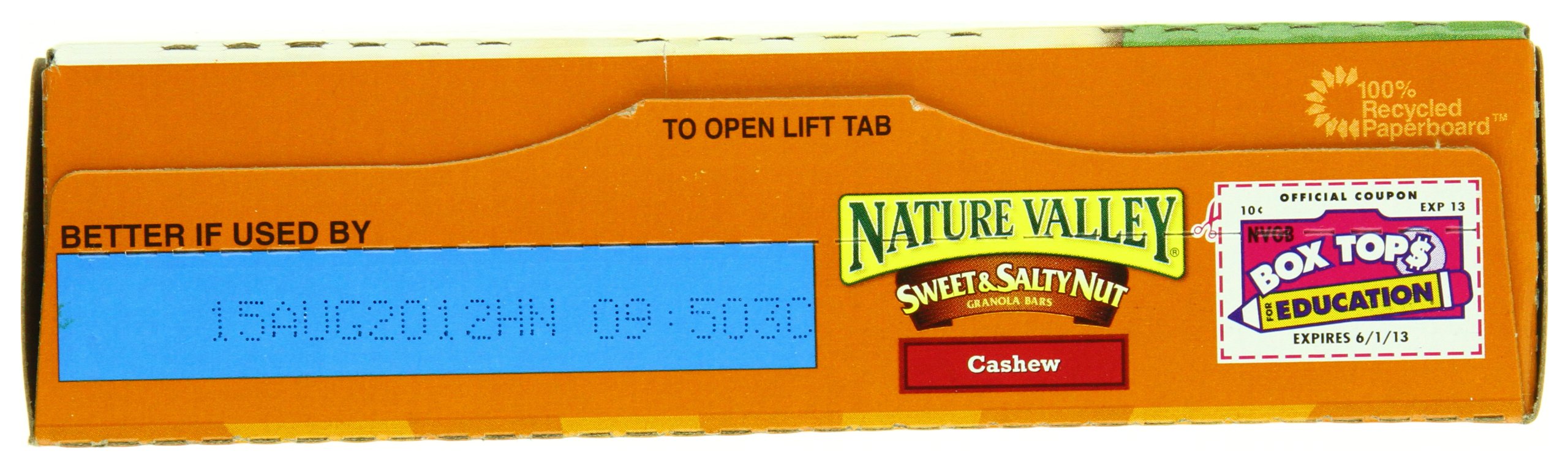 Nature Valley bar texture closeup reveals chewy granola and nuts.