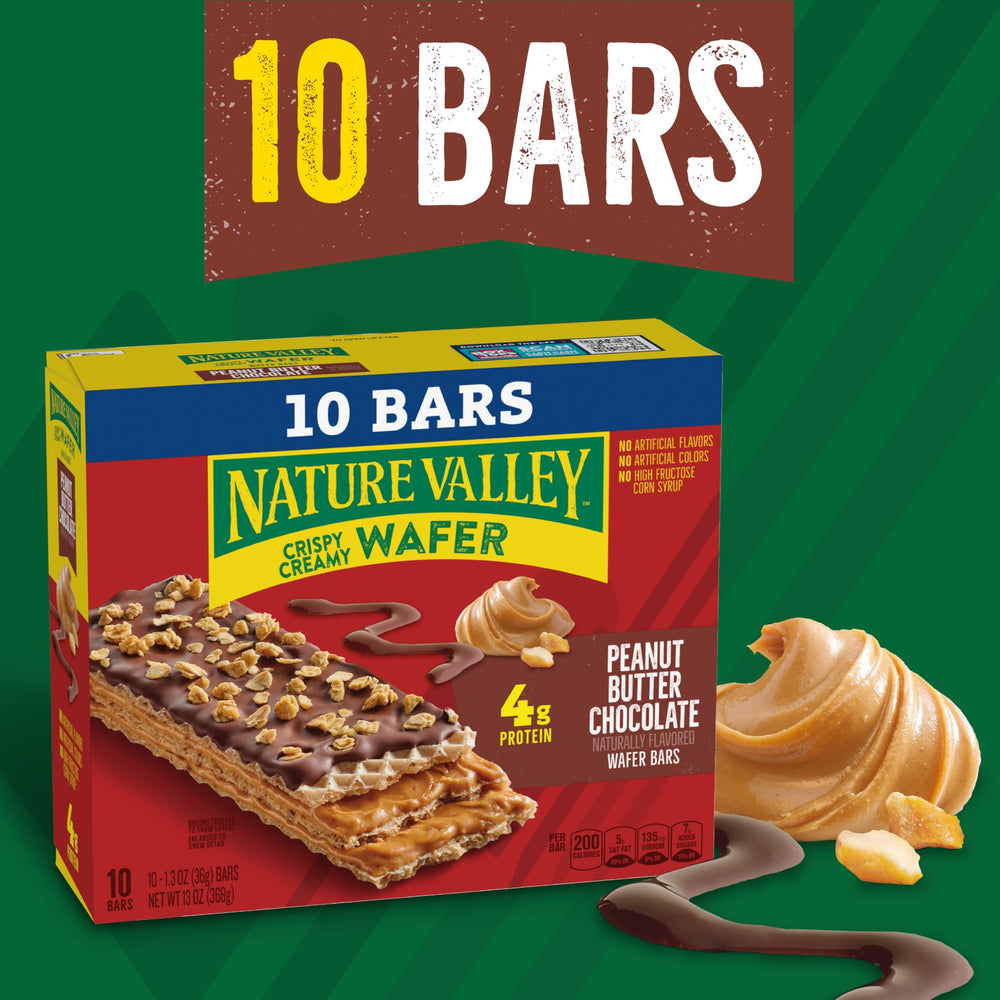 Nature Valley wafer-bar peanut butter filling close-up—creamy center with a crunchy texture.