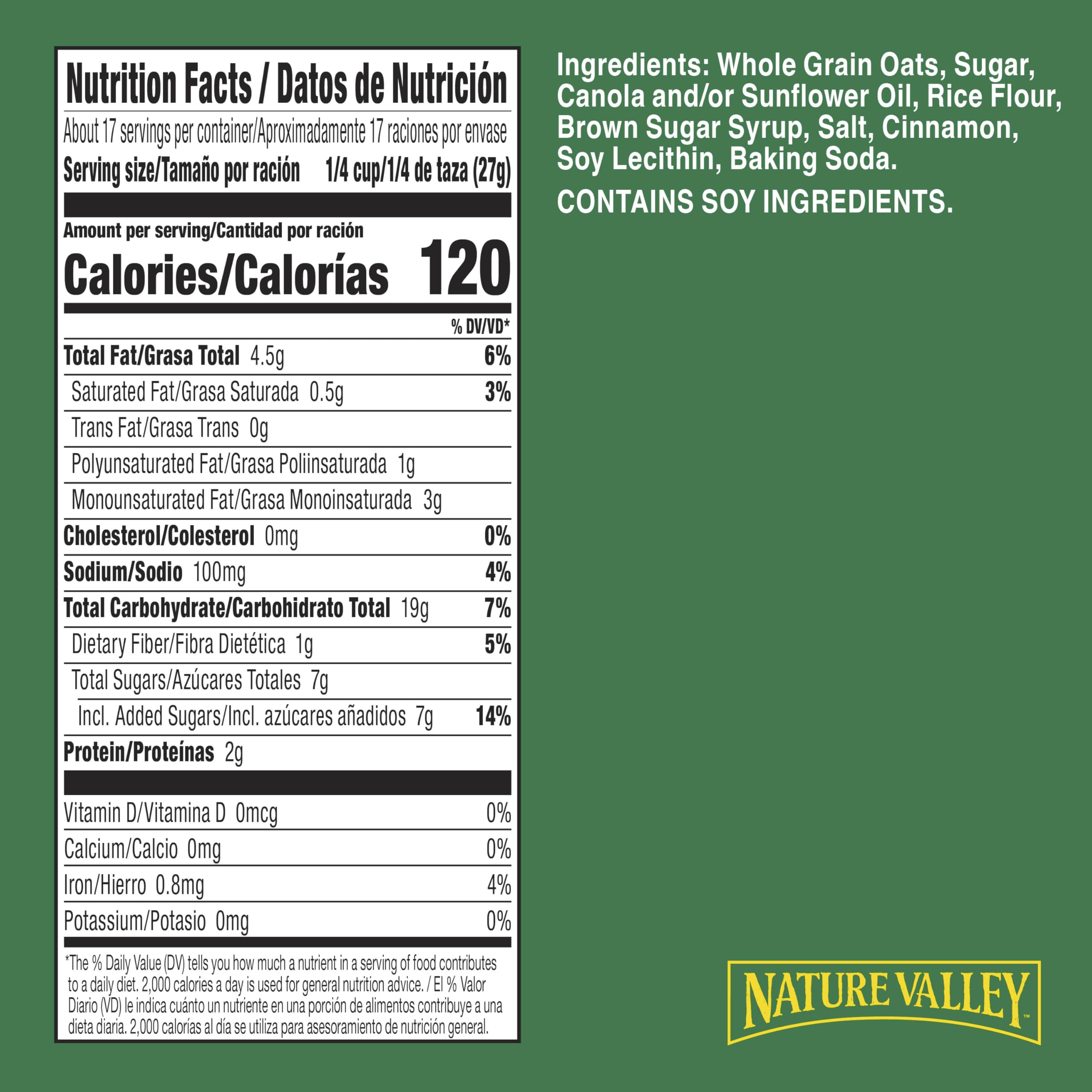 Nature Valley whole grain oats powering energy per serving.