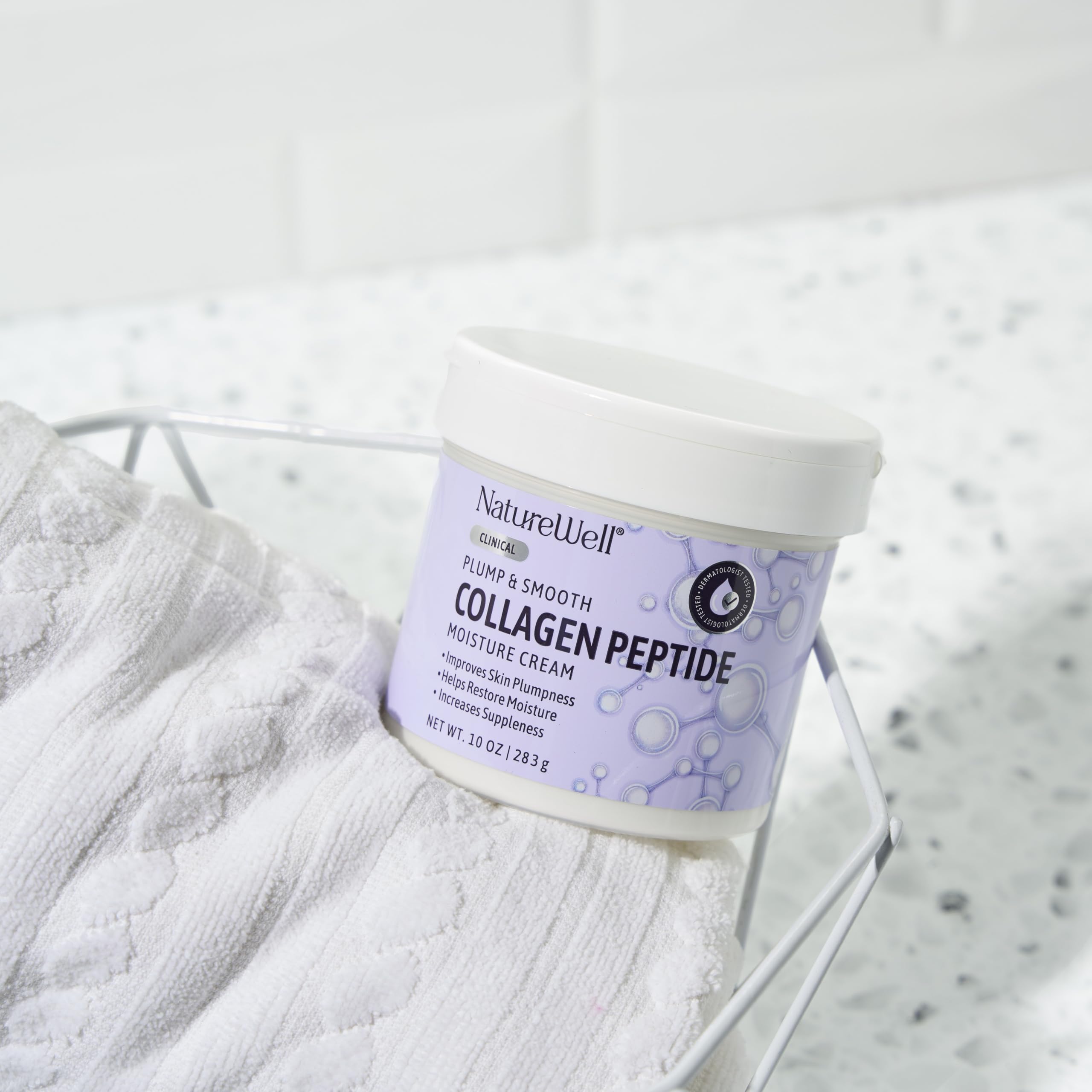 Nature Well Collagen Peptide Cream packaging conveys all-skin-types suitability.