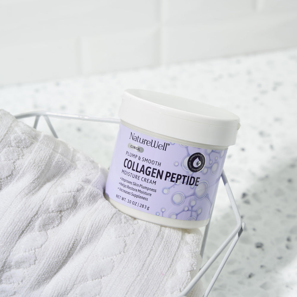 Nature Well Collagen Peptide Cream packaging conveys all-skin-types suitability.