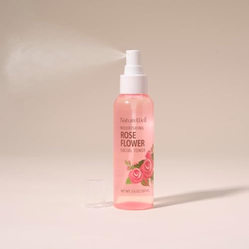 NATURE WELL Rose Water Toner Mist Dispense showing easy refreshing application.