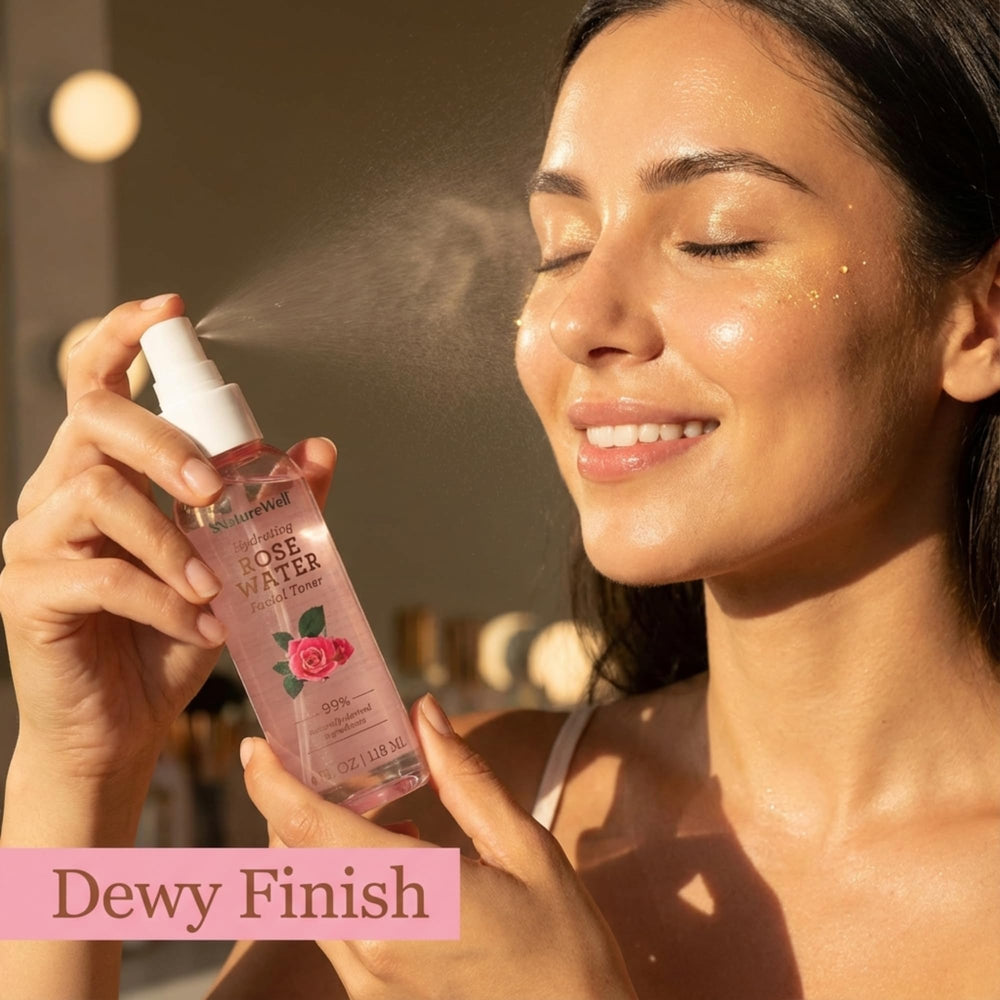 NATURE WELL Rose Water Toner Travel Size for on-the-go refreshment.