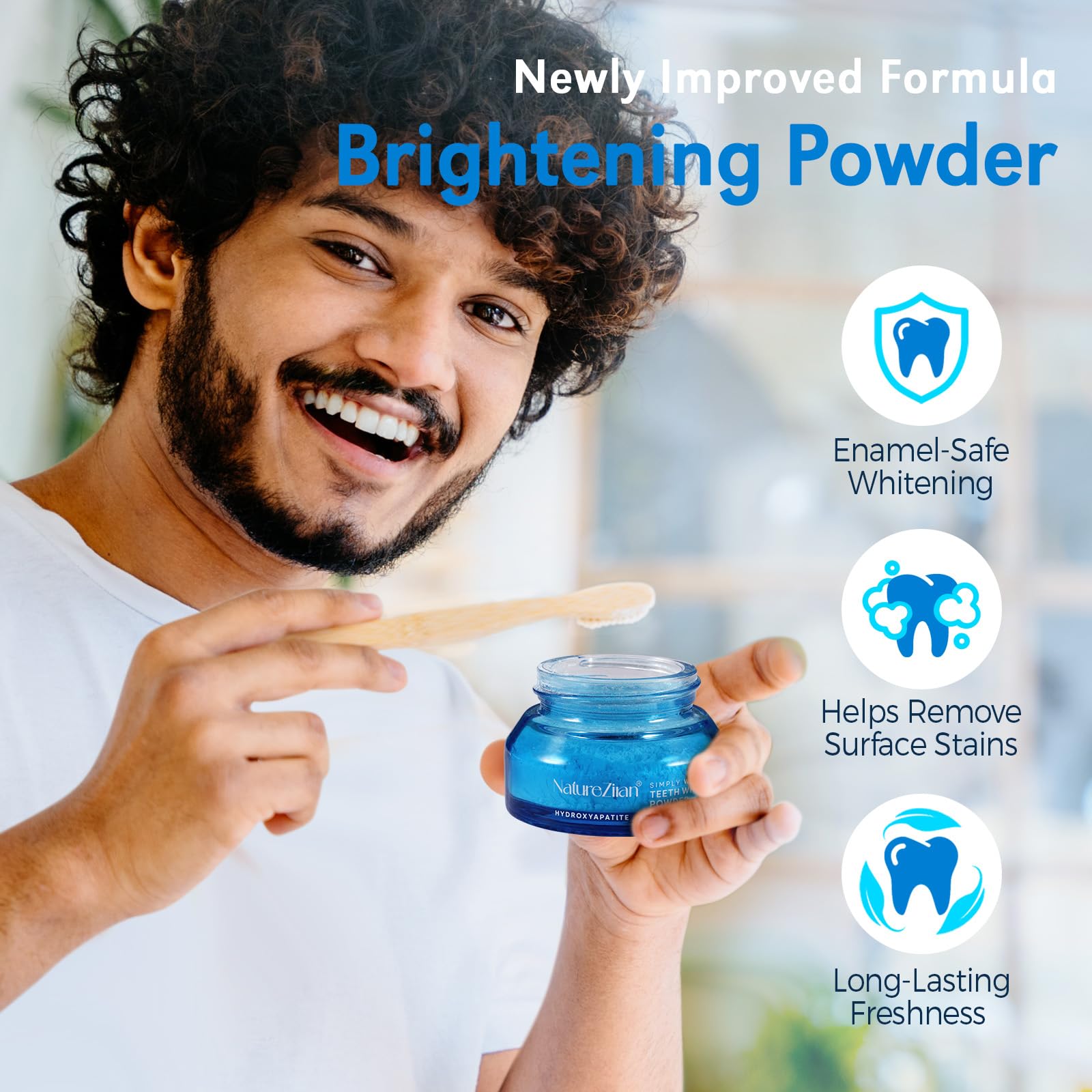 Nature Ziran Teeth Whitening Powder dispensing spoon ready for use