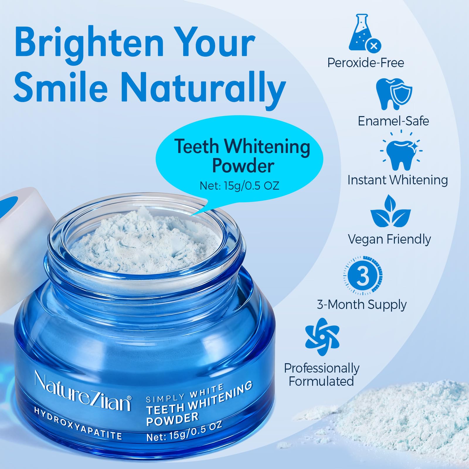 Nature Ziran Teeth Whitening Powder packaging showing clean, professional branding