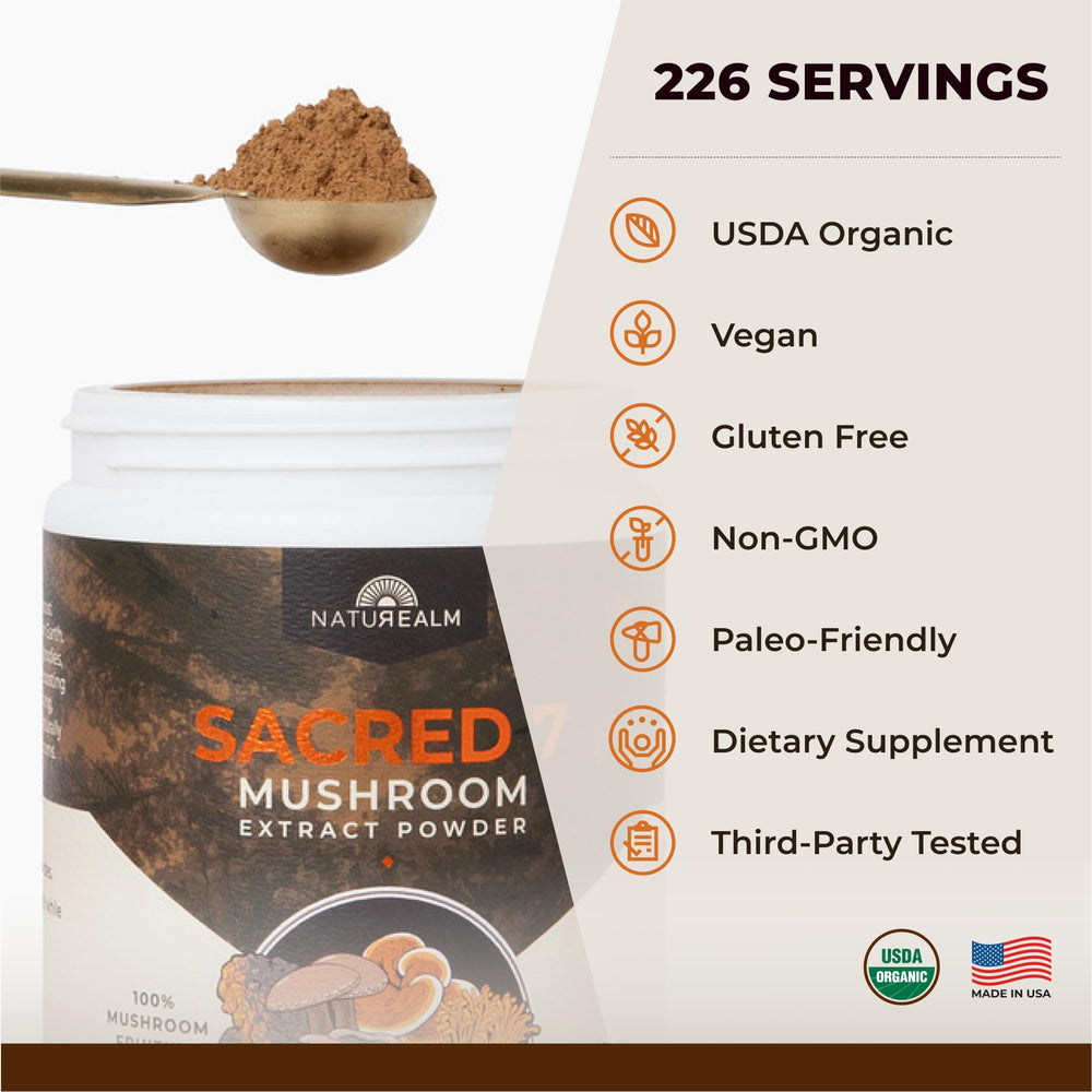 Naturealm Sacred 7 in tea cup, suggesting versatile daily rituals.