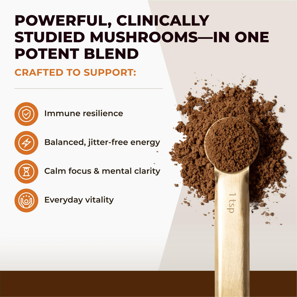 Naturealm Sacred 7 powder pouring into coffee for smooth, plant-based energy.