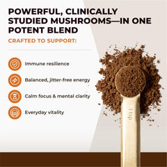 Naturealm Sacred 7 powder pouring into coffee for smooth, plant-based energy.