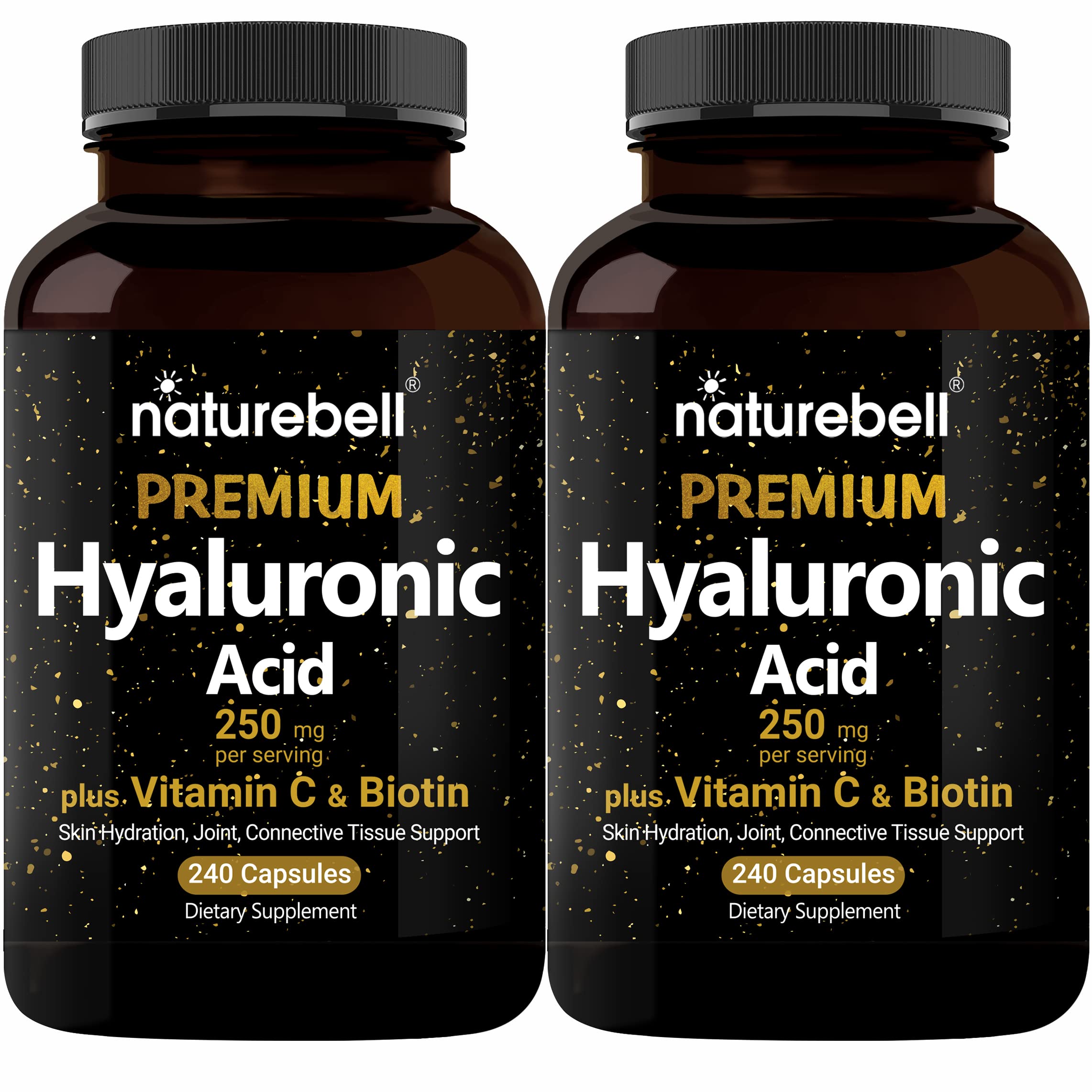 NatureBell 2-pack hyaluronic acid bottle highlighting hydration and joint support.