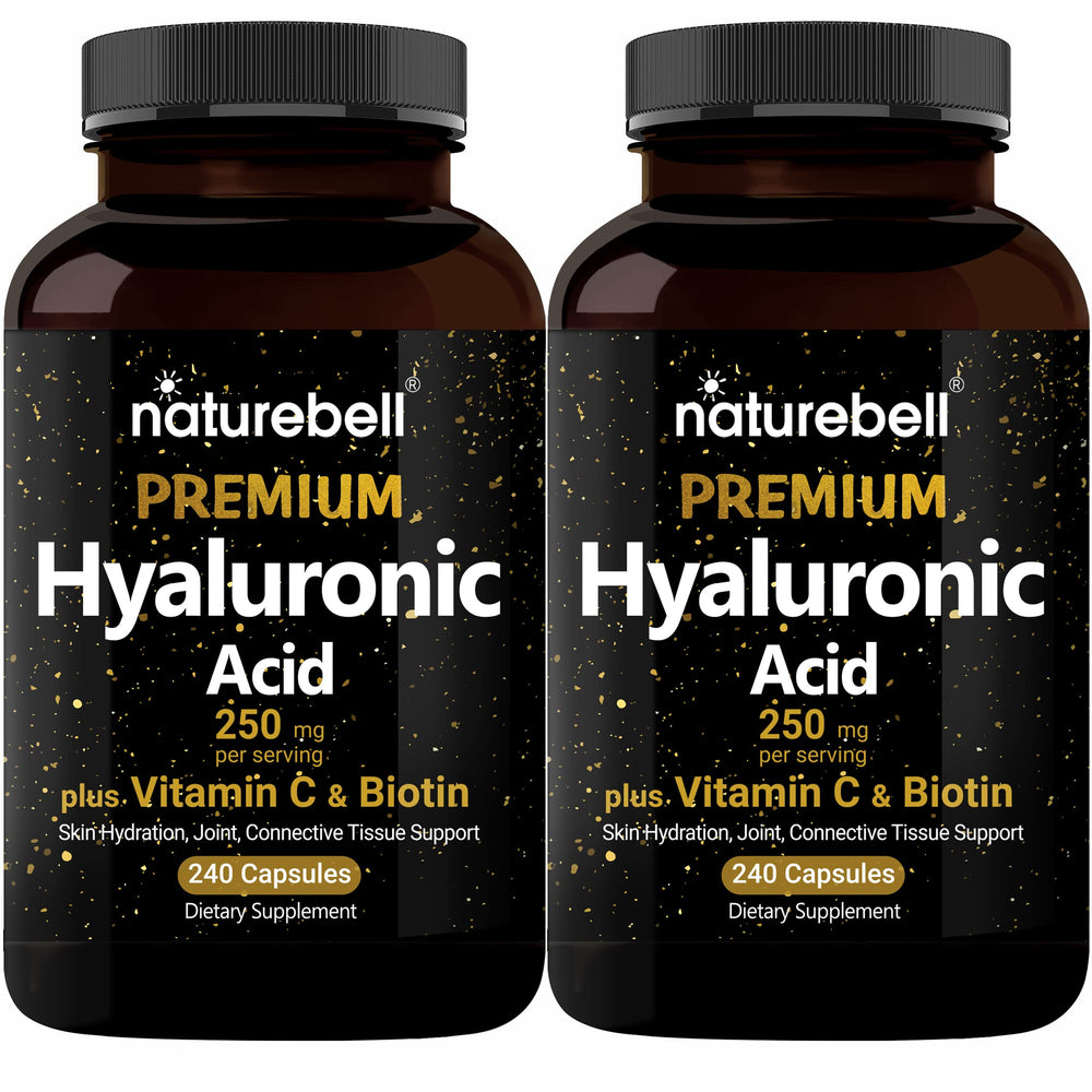 NatureBell 2-pack hyaluronic acid bottle highlighting hydration and joint support.