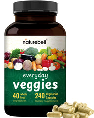NatureBell 40-vegetable blend capsules showcase leafy greens for everyday wellness.