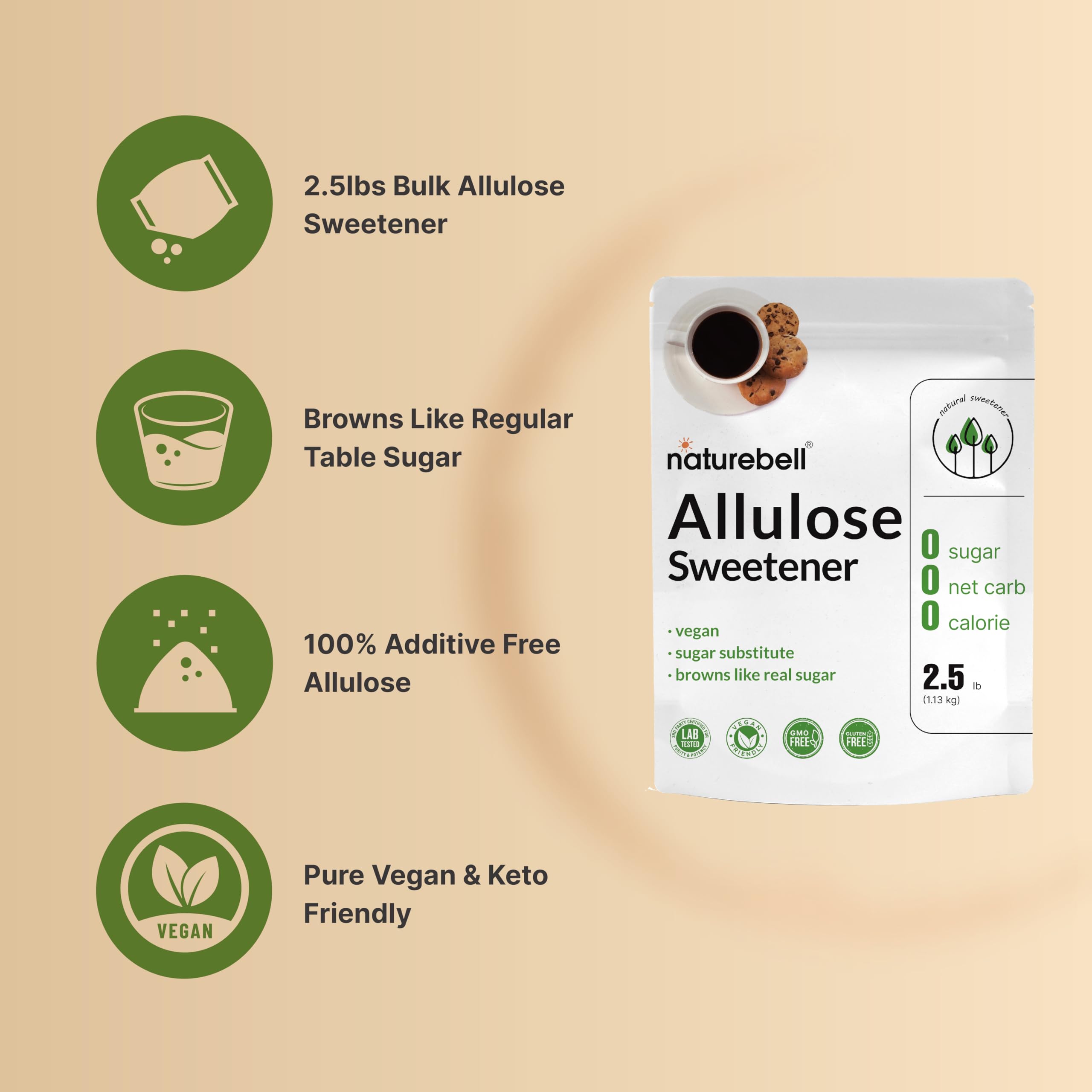 NatureBell Allulose browns and bakes like sugar for desserts.