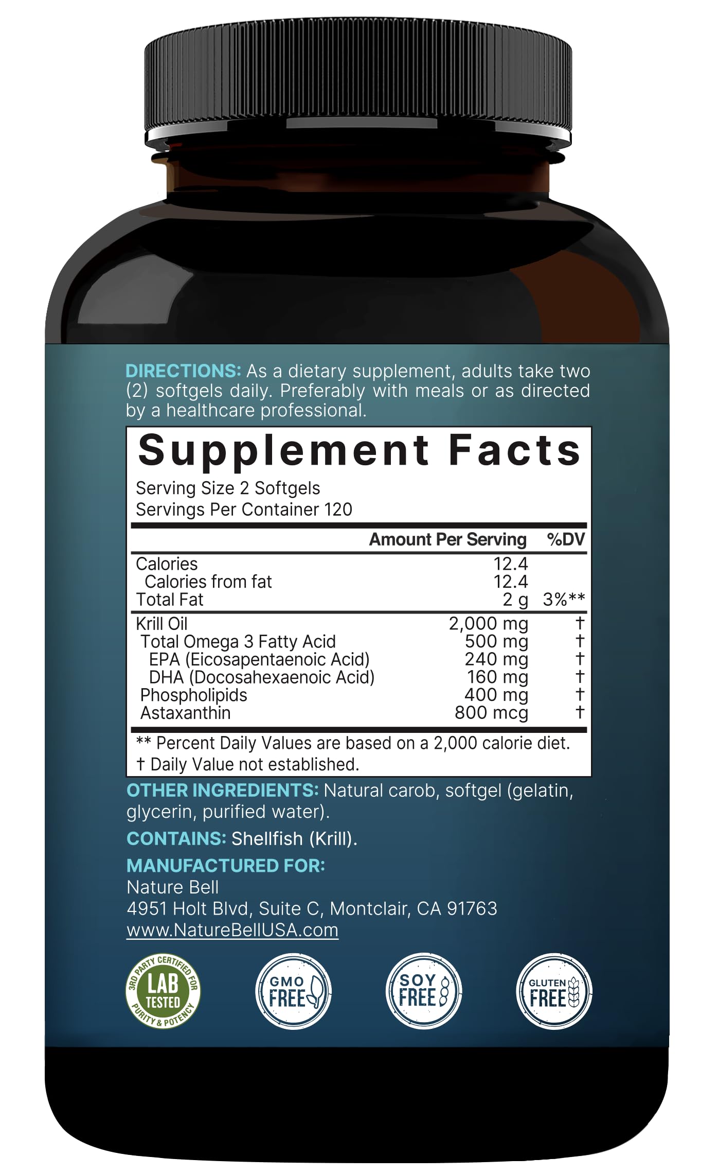 NatureBell Antarctic Krill Oil compact bottle on kitchen shelf