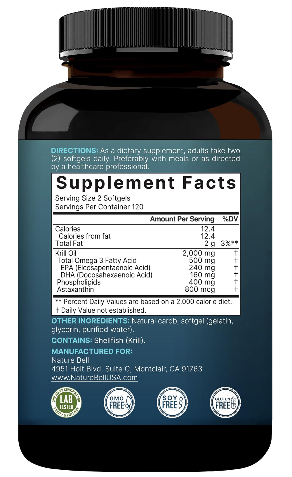 NatureBell Antarctic Krill Oil compact bottle on kitchen shelf