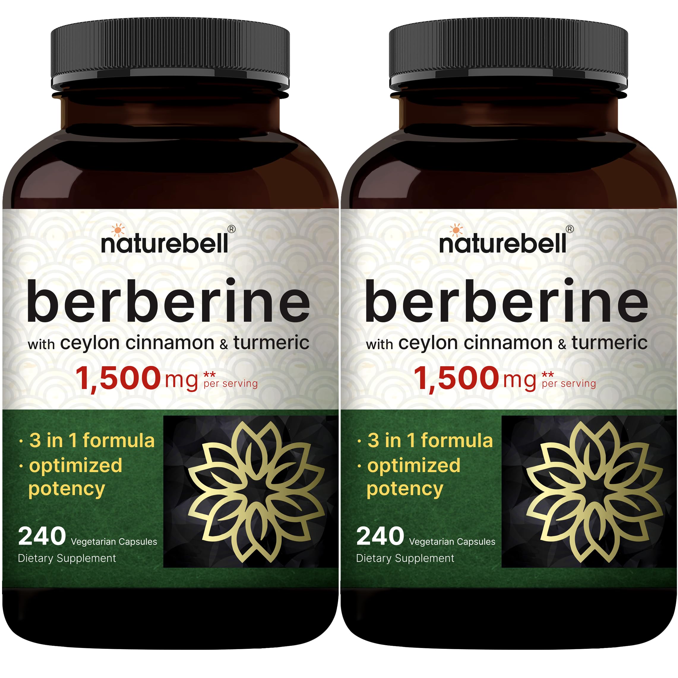 NatureBell Berberine supplement bottle with two-pack display may support balanced sugar levels.