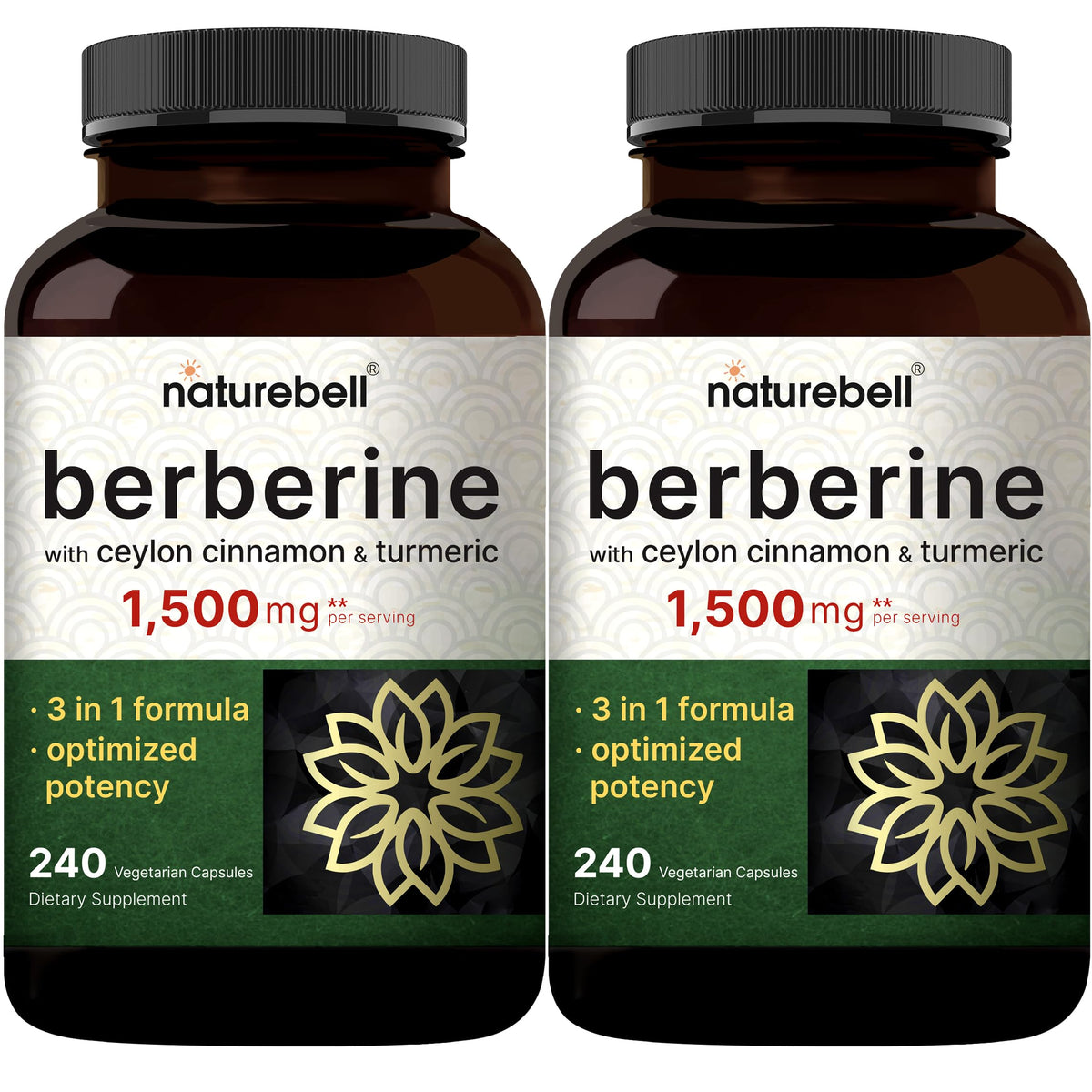 NatureBell Berberine supplement bottle with two-pack display may support balanced sugar levels.