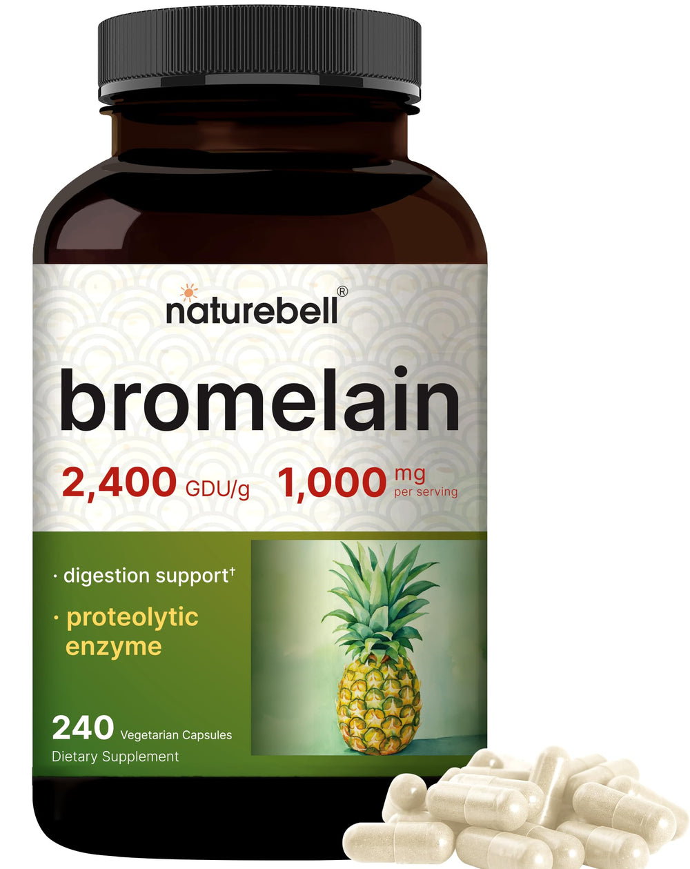 NatureBell Bromelain bottle front for convenient daily enzyme support