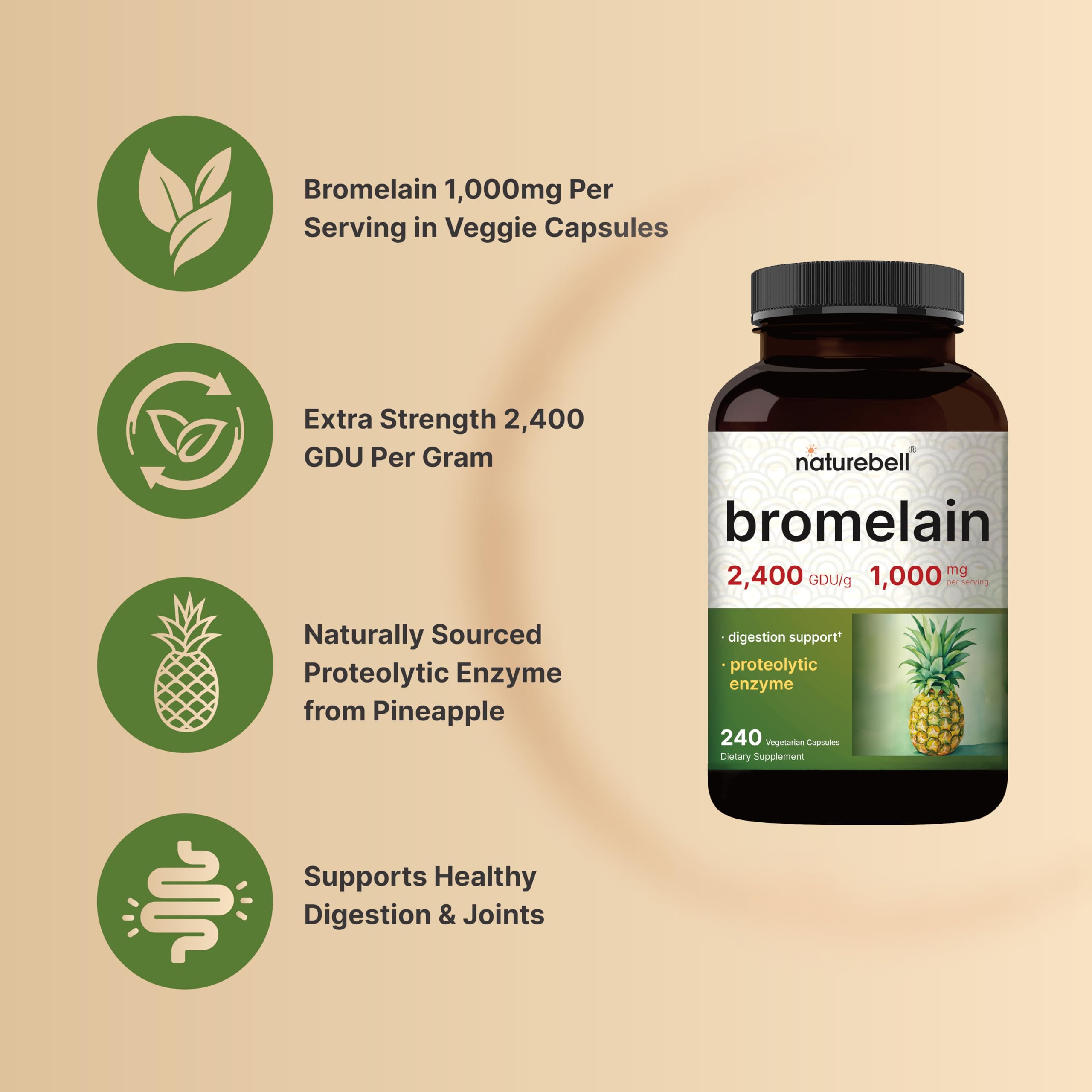 NatureBell Bromelain capsules in bottle for easy daily use