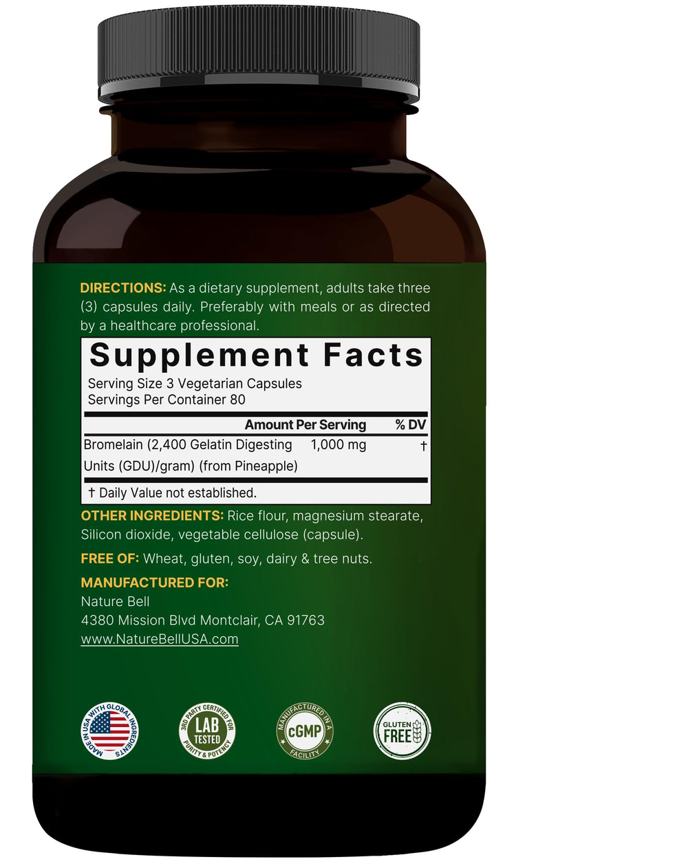 NatureBell Bromelain third party testing badge for safety and potency