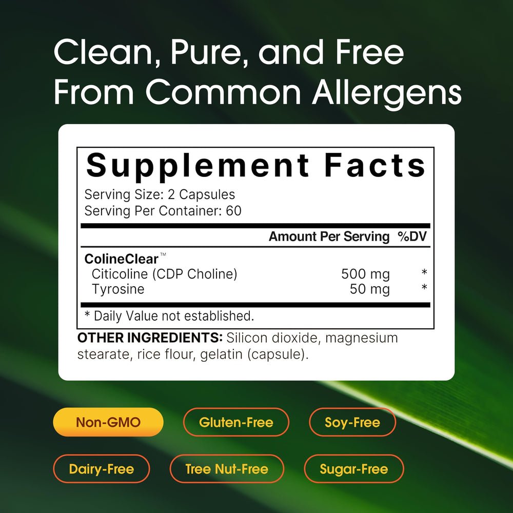 Close-up of NatureBell Citicoline capsules shows high-potency 500mg formula.
