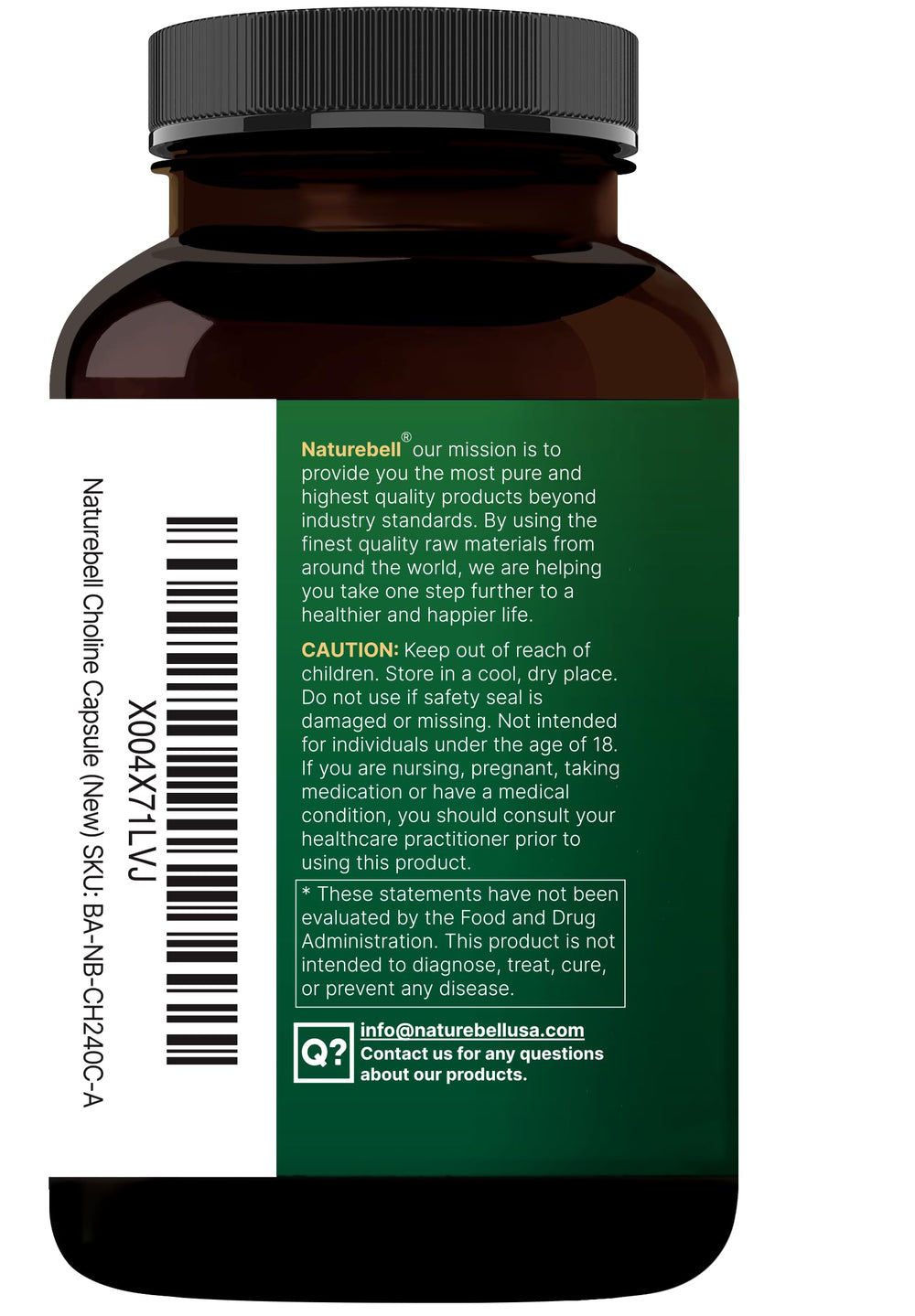 NatureBell Choline Omega-3 made in USA seal emphasizing quality.