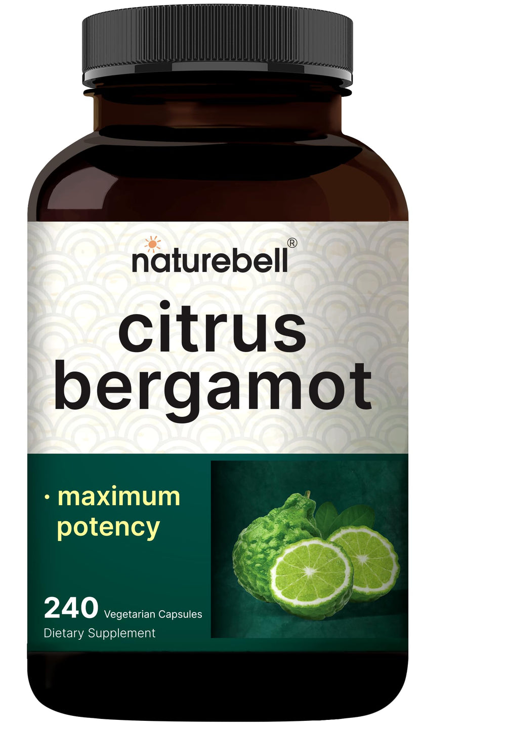 NatureBell Citrus Bergamot bottle close-up, convenient daily supplement for busy routines.
