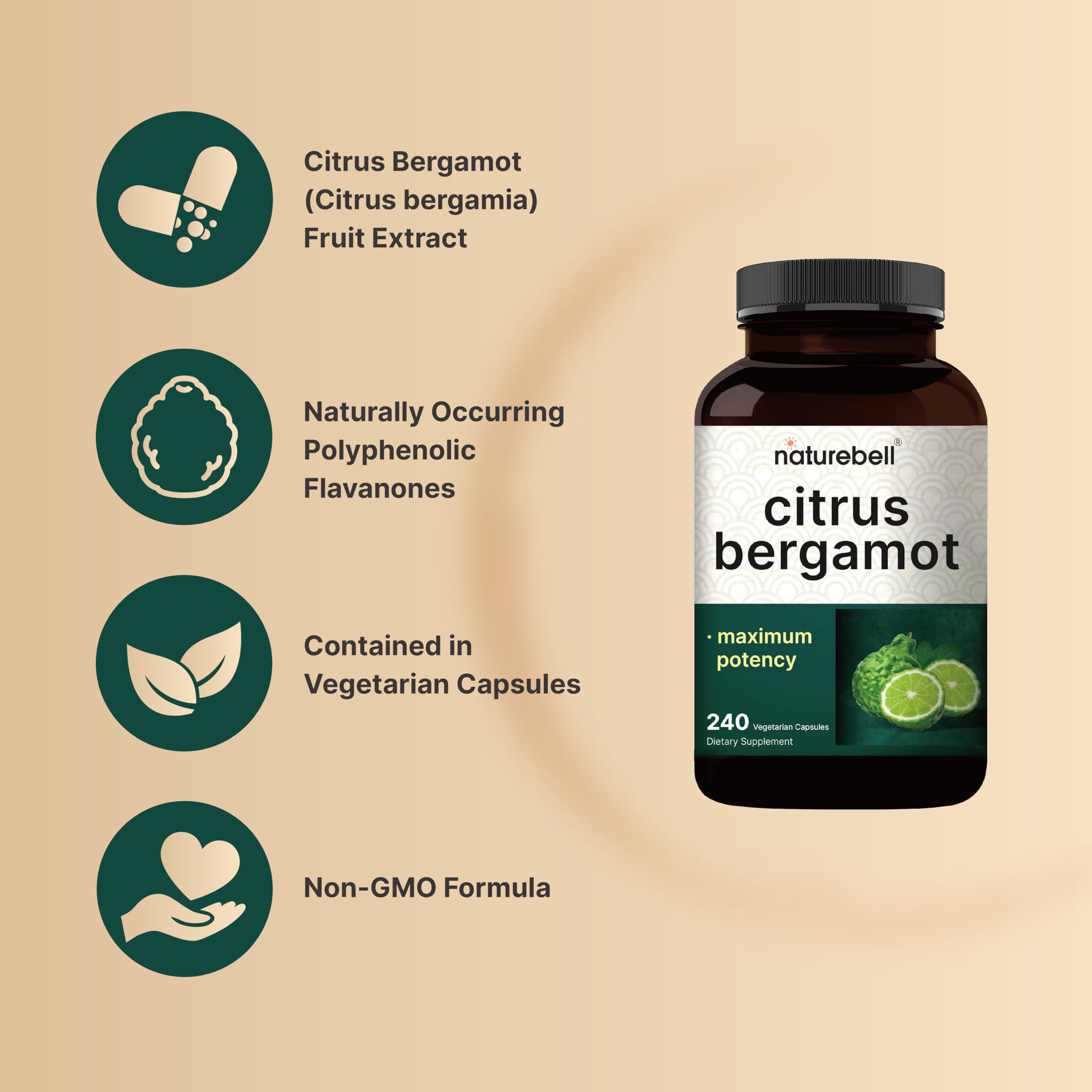 NatureBell Citrus Bergamot ingredients close-up, polyphenolic flavanones from real fruit extract.