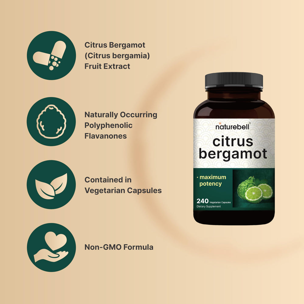 NatureBell Citrus Bergamot ingredients close-up, polyphenolic flavanones from real fruit extract.