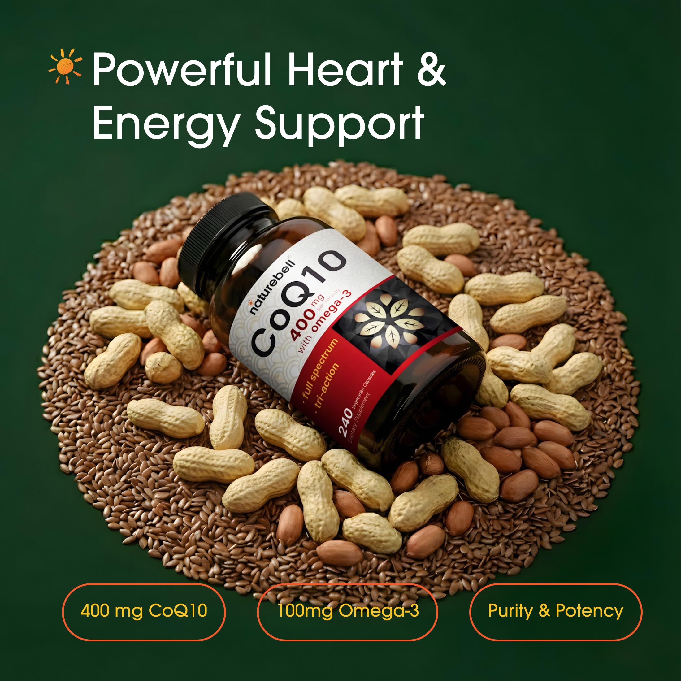 NatureBell CoQ10 Omega-3 capsules for daily energy and heart health support