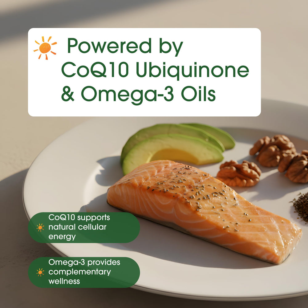 NatureBell CoQ10 capsules being poured for a daily routine.