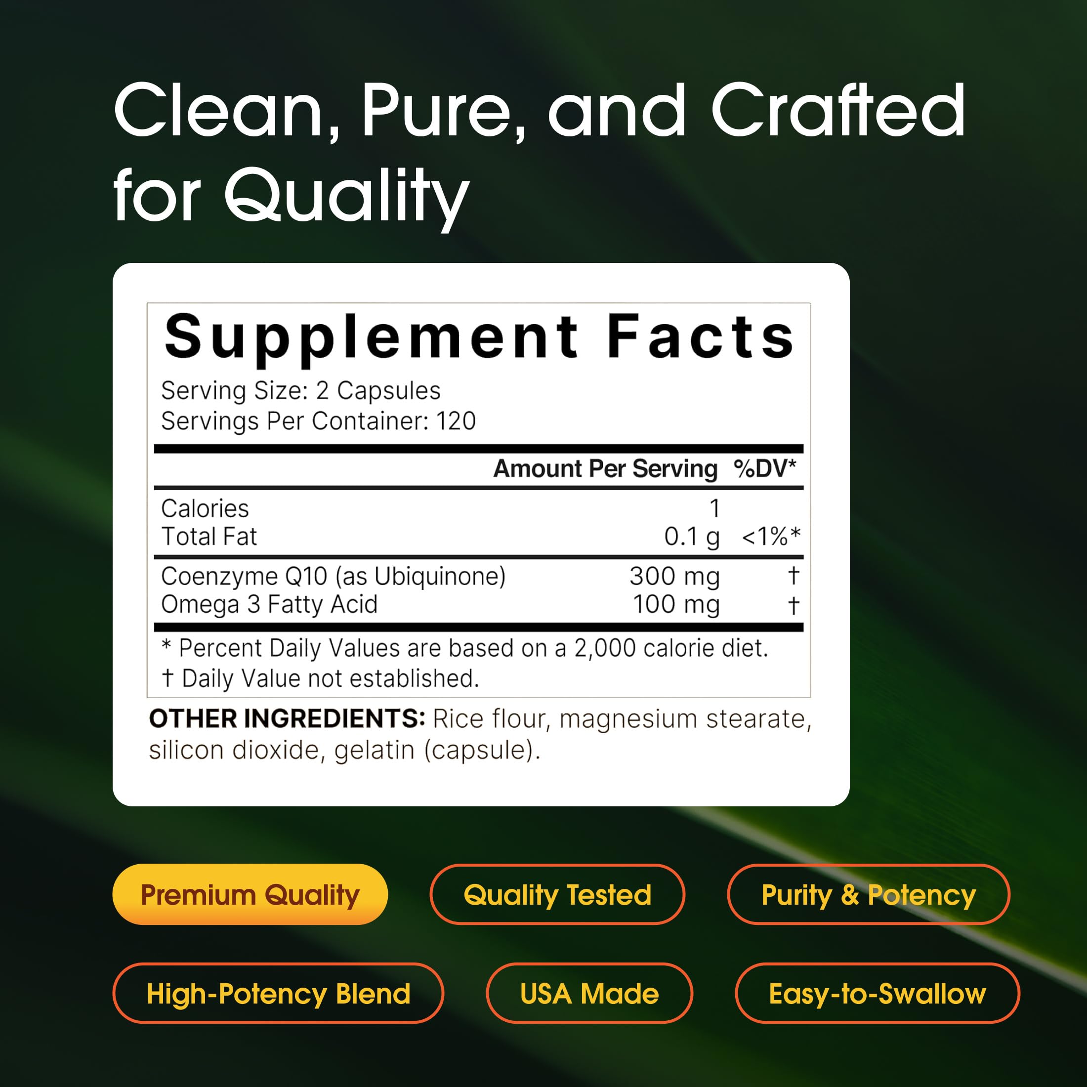 NatureBell CoQ10 label close-up with ubiquinone and omega-3 details.