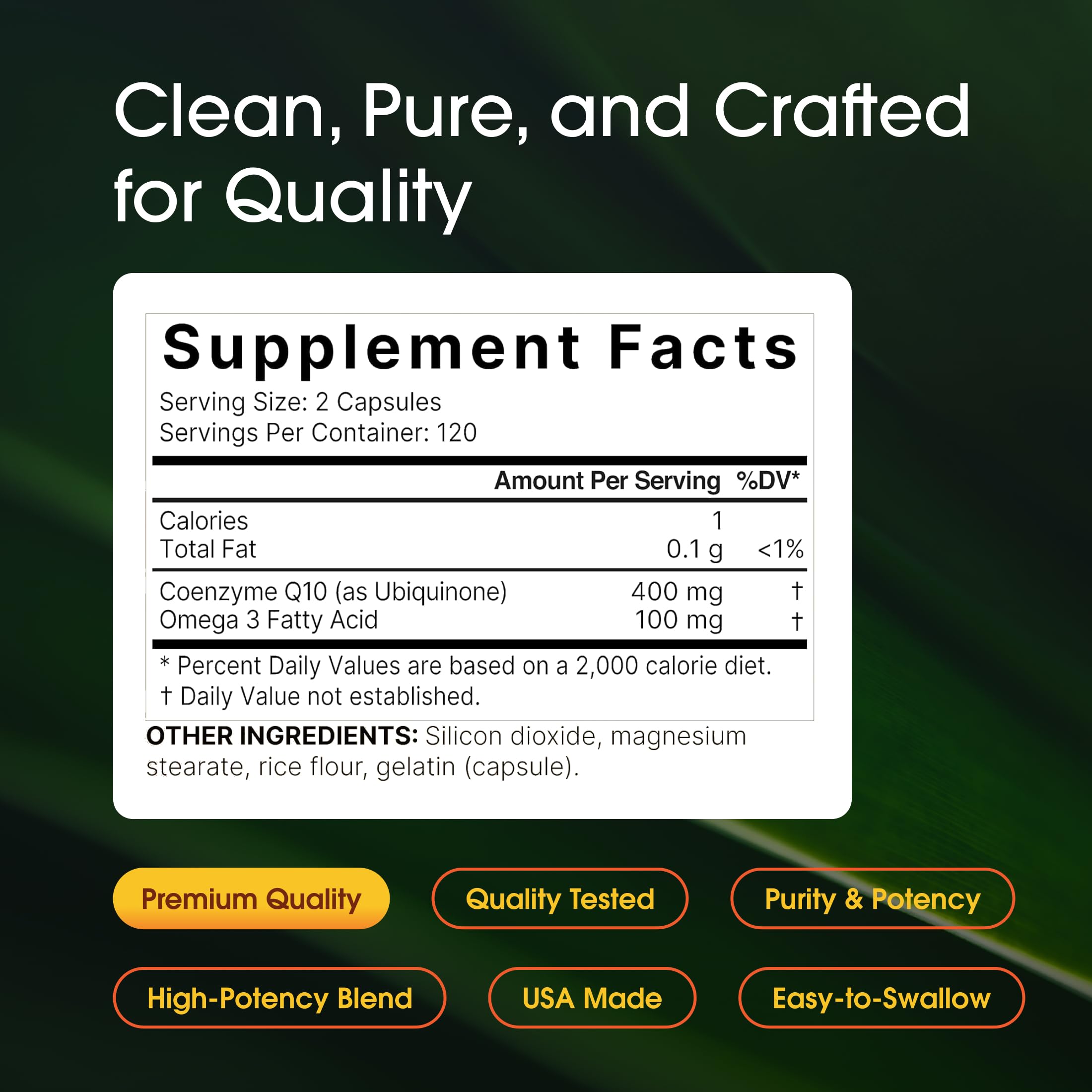 NatureBell CoQ10 Omega-3 label close-up, highlighting quality and purity