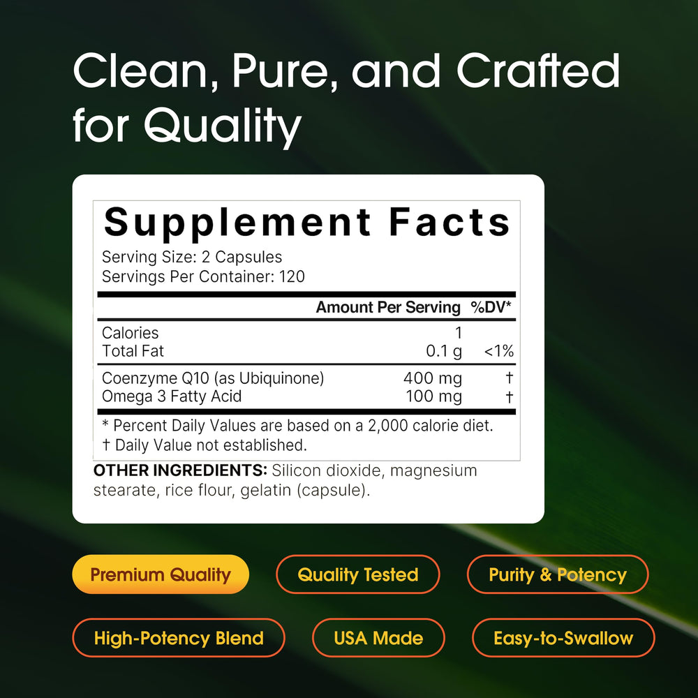 NatureBell CoQ10 Omega-3 label close-up, highlighting quality and purity