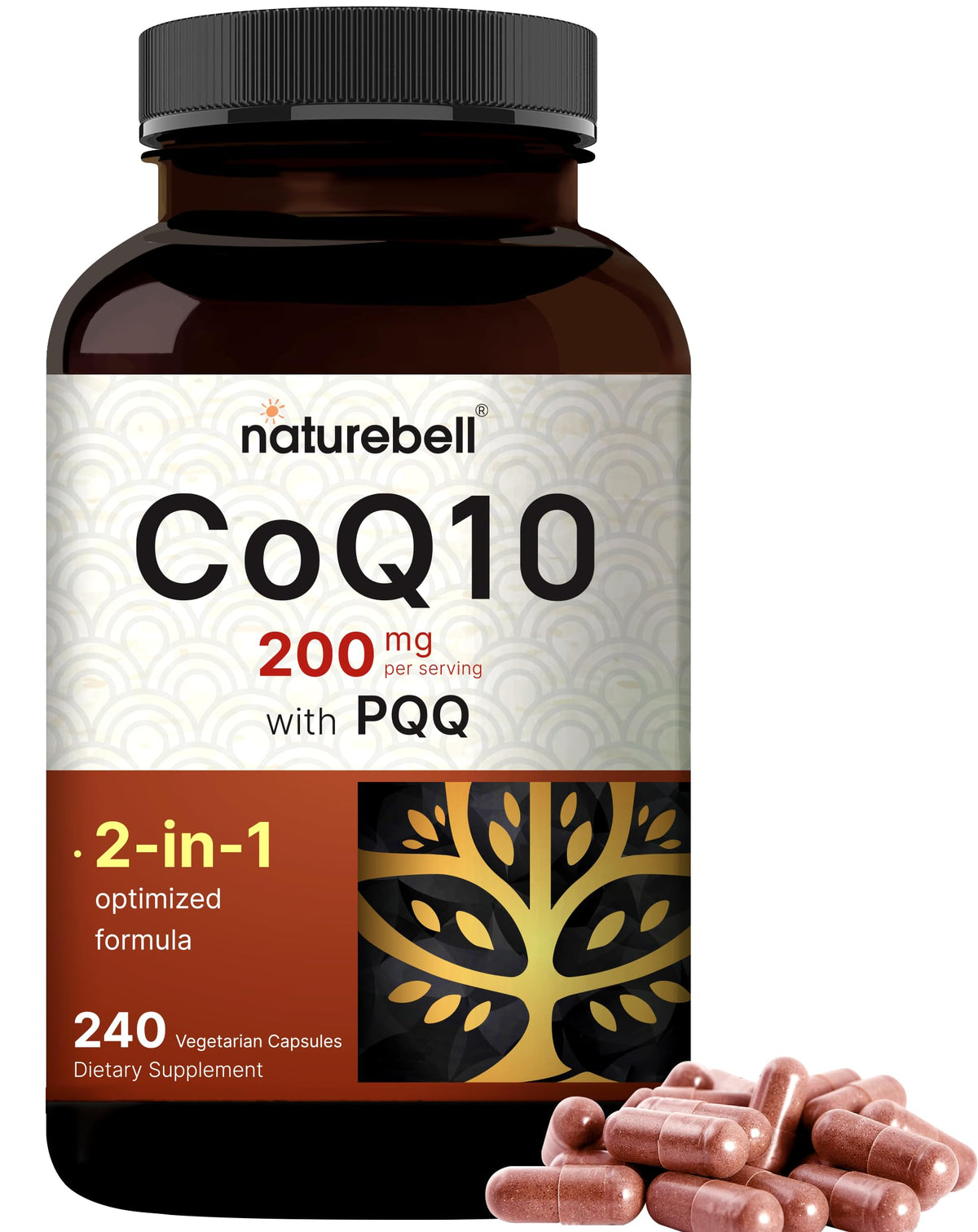 NatureBell CoQ10 with PQQ bottle shown for daily antioxidant support.