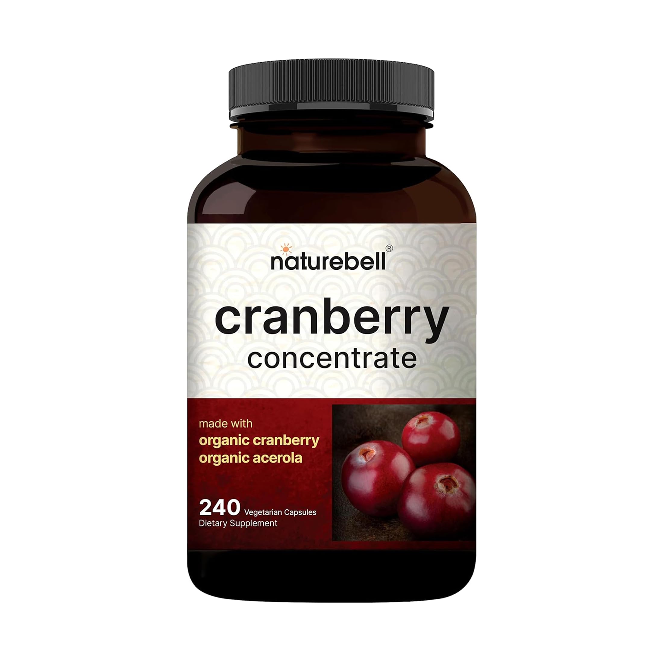 NatureBell Cranberry Concentrate bottle front showing bold branding and capsule form benefits