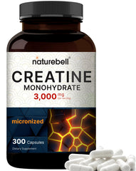 NatureBell Creatine capsules bottle front, a convenient workout companion for energy and strength.