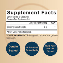 Close-up of NatureBell Creatine monohydrate capsules for fast absorption during training.