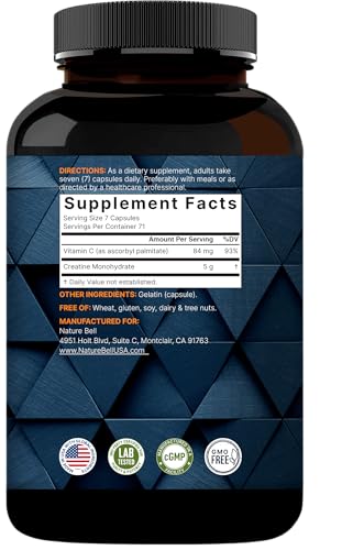 NatureBell Creatine Monohydrate capsules pour shows easy-to-swallow design.