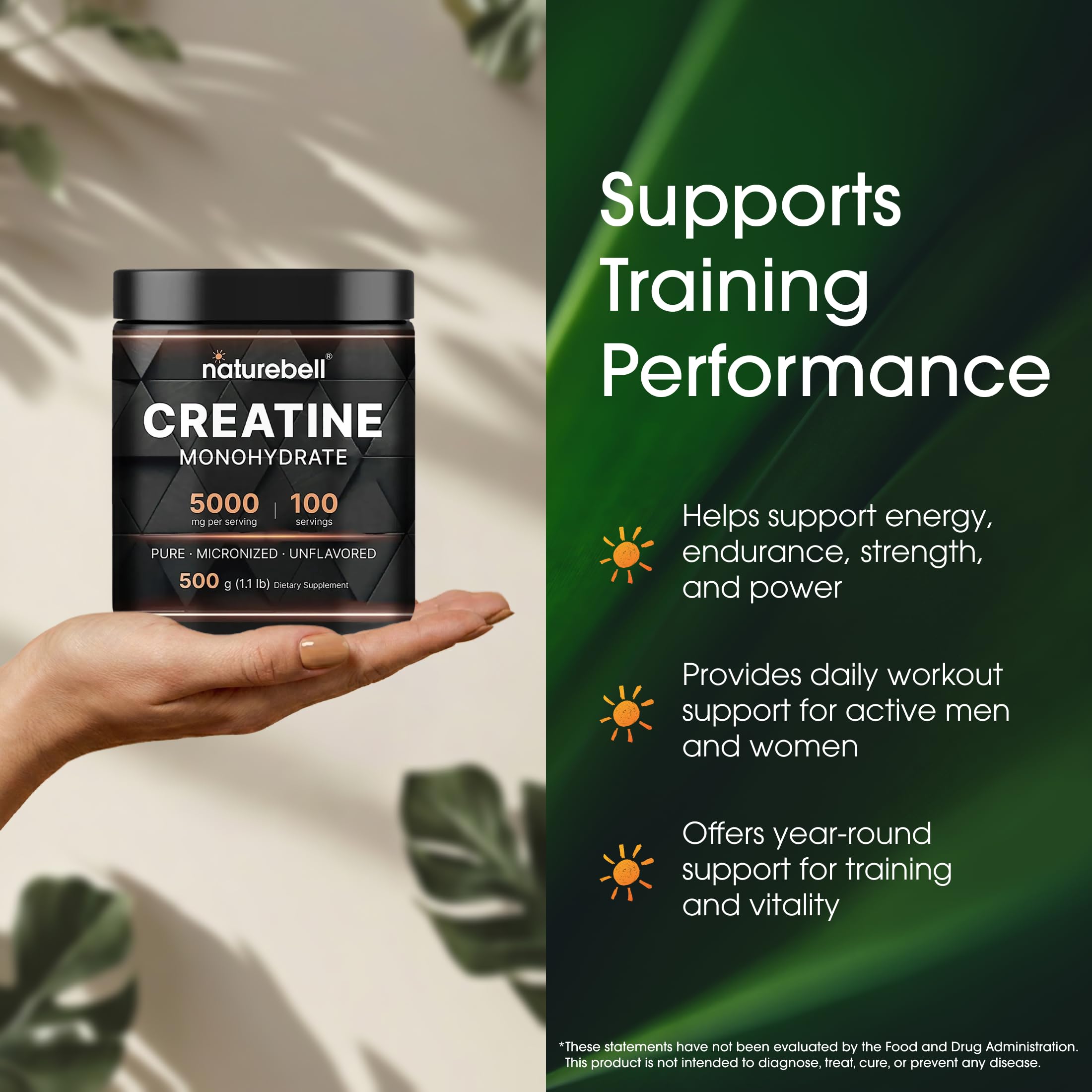 NatureBell creatine powder pre-workout drink in glass