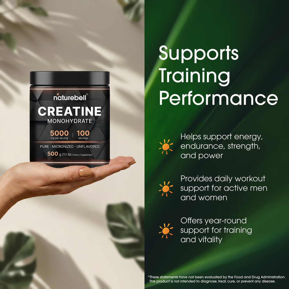 NatureBell creatine powder pre-workout drink in glass