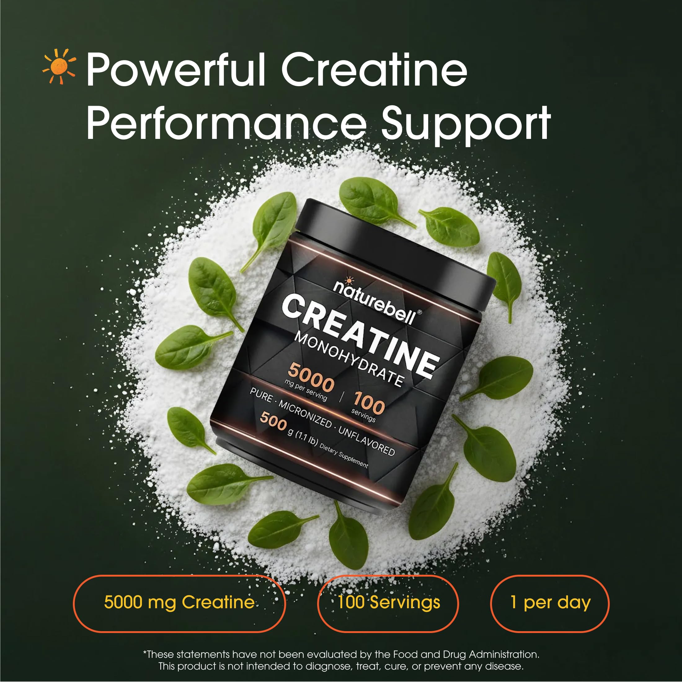 NatureBell creatine powder scoop shows precise daily serving