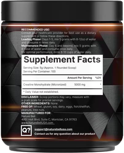NatureBell creatine powder micronized particles for smooth mixing in beverages.