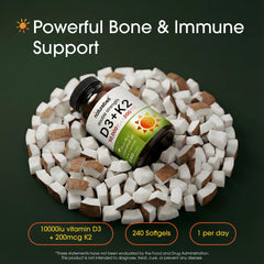 NatureBell D3 + K2 coconut oil infusion shown for better absorption.