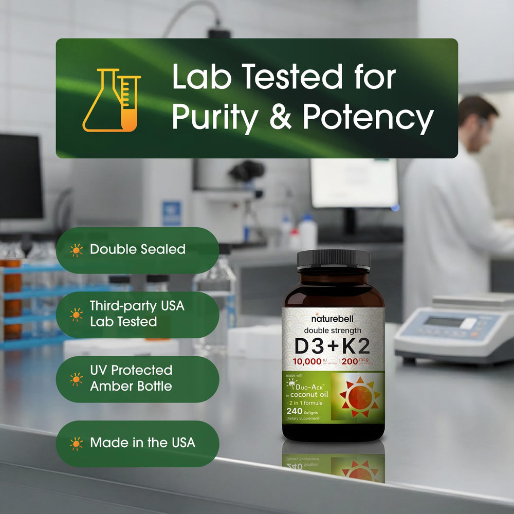 Daily routine with NatureBell D3 + K2 supplements.