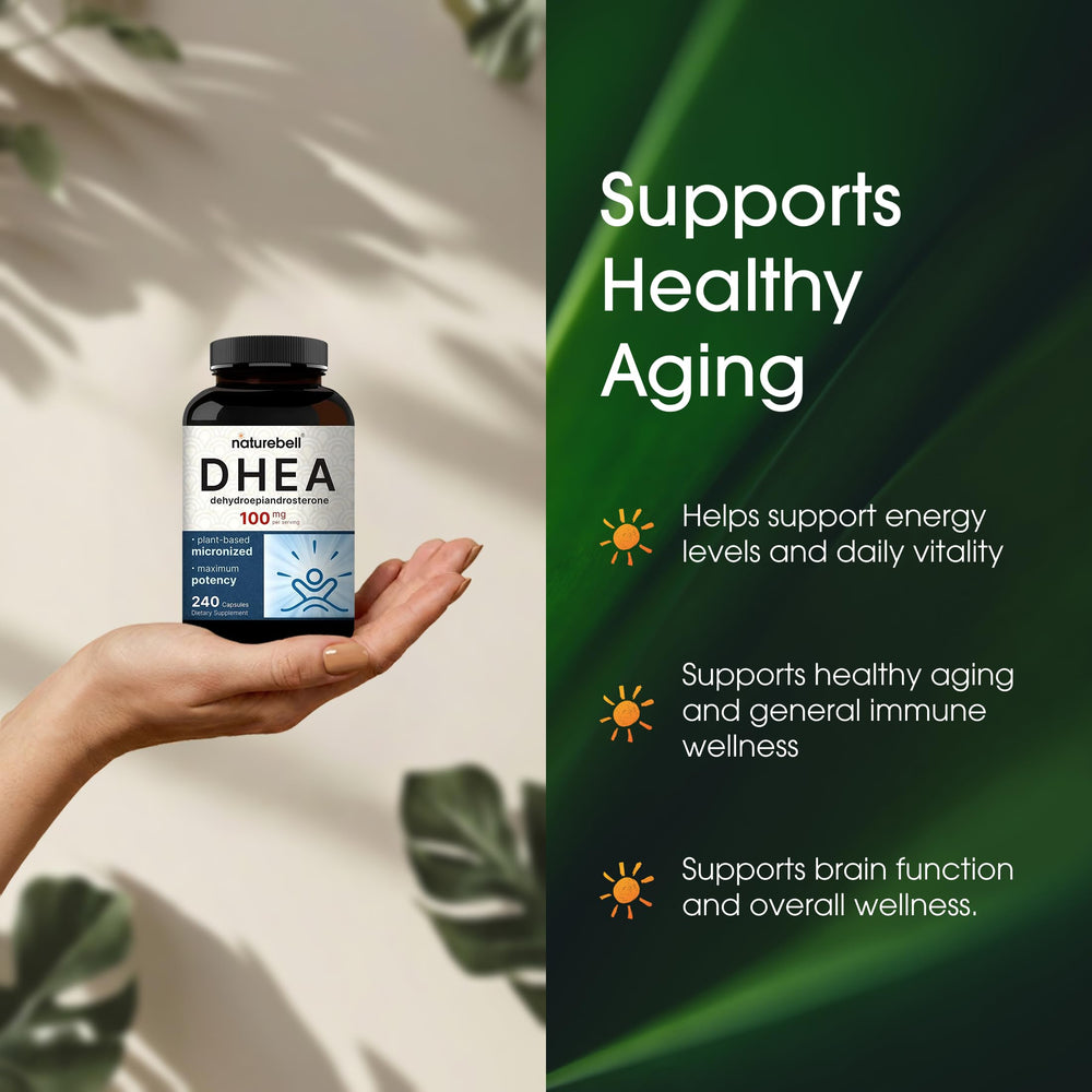NatureBell DHEA bottle on white background ready for daily use.