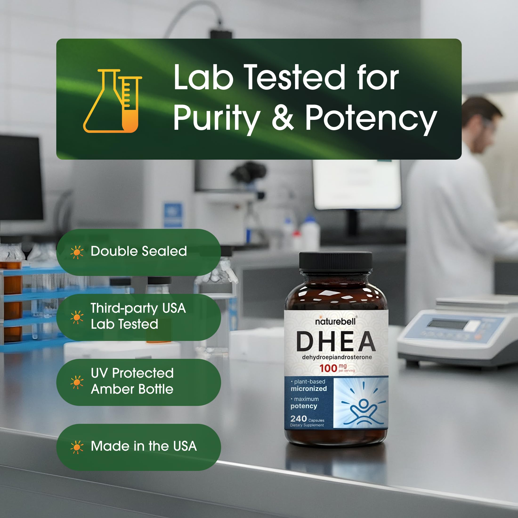NatureBell DHEA packaging inside view showing value for ongoing use.