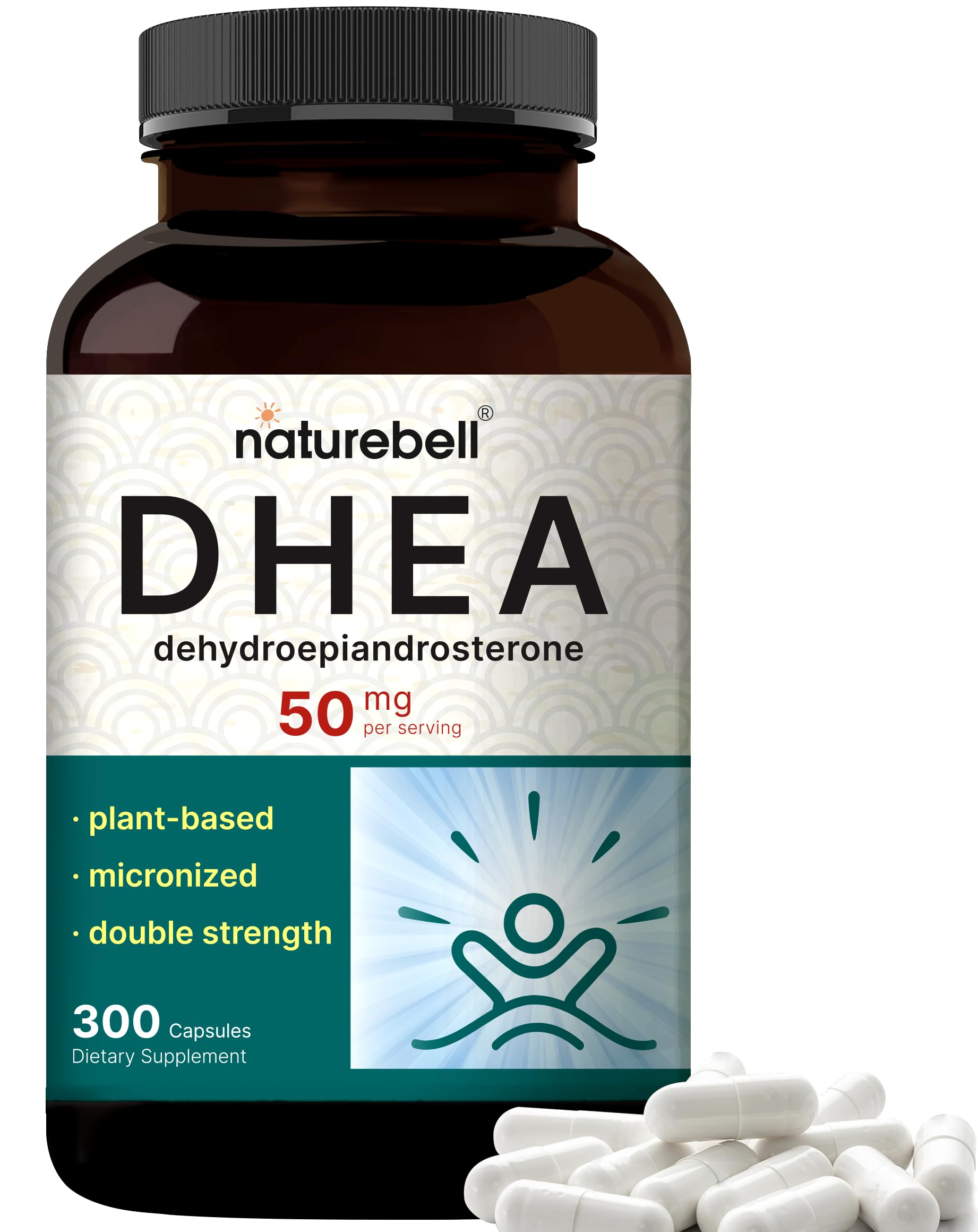 NatureBell DHEA 50mg bottle front view highlighting a plant-based daily energy support