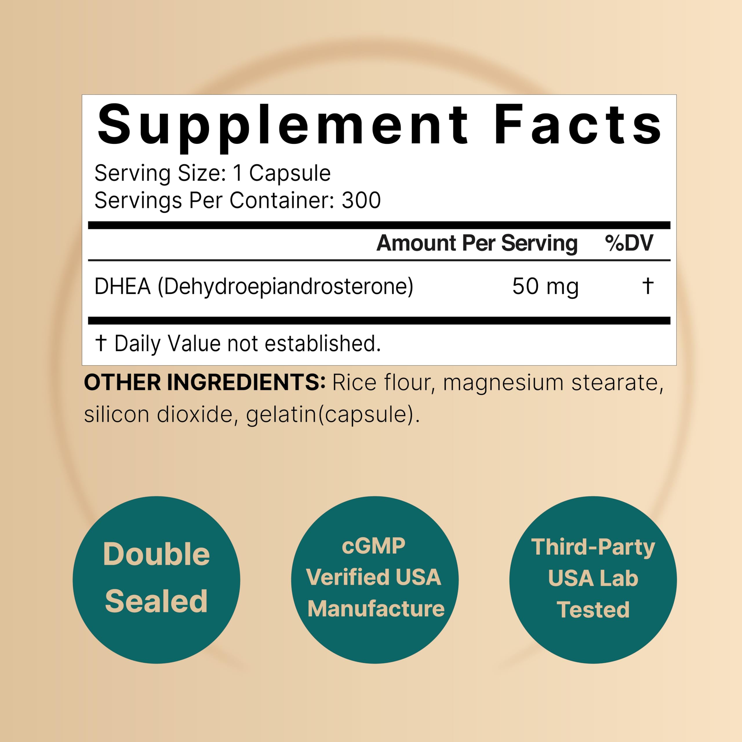 NatureBell DHEA 50mg capsules close-up shows micronized formula for better absorption